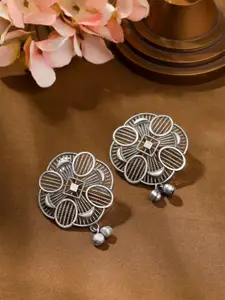 Yellow Chimes Silver-Plated Oxidised Drop Earrings