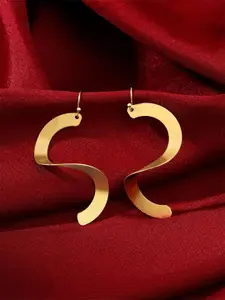 Yellow Chimes Gold Plated Contemporary Twisted Drop Earrings