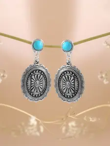 Yellow Chimes Silver-Plated Contemporary Oxidized Drop Earrings