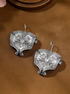 Yellow Chimes Silver-Plated Contemporary Oxidised Brass Drop Earrings