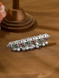 Yellow Chimes Silver Plated Oxidised Big Charm Adjustable Ghungroo Finger Ring