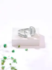 Yellow Chimes Rhodium Plated Pearls Beaded Finger Ring