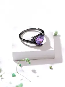 Yellow Chimes Rhodium Plated Cubic Zirconia & Crystal Studded Finger Ring