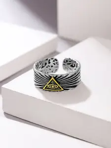Yellow Chimes Men Vintage Silver Plated Eye of God Engraved Band Style Finger Ring