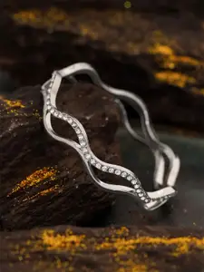 Yellow Chimes Rhodium-Plated CZ-Studded Bangle