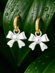 Rubans 18K Gold & Silver Dual Plating Bowknot Design Drop Earrings