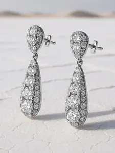 Rubans 18k Gold Plated Cubic Zirconia Studded Teardrop Earrings with Sparkling Finish