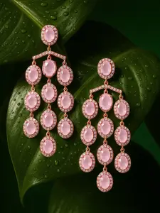 Rubans 22K Gold-Plated Pastel Pink Crystal & Cubic Zirconia Studded Multilayer Chandelier