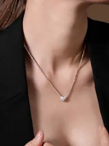 Rubans 18K Gold Plated Cubic Zirconia Studded Heart Shape Pendant Necklace