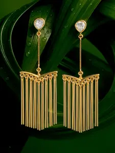 Rubans 18K Gold-Plated Long Fringe Drop Earrings with Crystal AD Studs and Tassel Accents