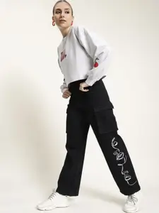 Bene Kleed Women Printed Classic Relaxed Fit High-Rise Cotton Cargo Jeans