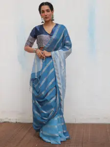 Chidiyaa Striped Zari Linen Blend Saree