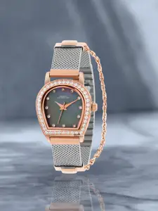 French Connection Women Embellished Dial & SS Bracelet Style Analogue Watch FCH12RTM