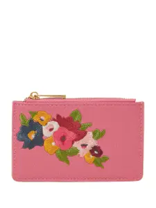 Accessorize Women Floral Embroidered Card Holder Pink