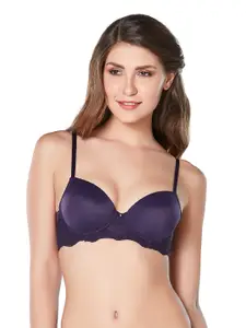Amante Purple Solid Underwired Lightly Padded Push-Up Bra