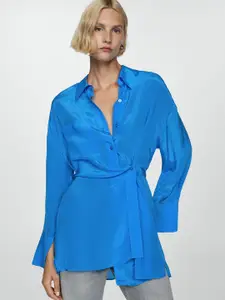 MANGO Women Satin Asymmetric Closure Casual Shirt