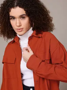 The Roadster Lifestyle Co. Stripe Textured Longline Casual Shirt