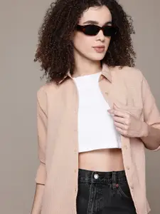 The Roadster Lifestyle Co. Seersucker Chest Pocket Detail Casual Shirt