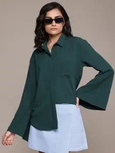 The Roadster Lifestyle Co. Flare sleeves Seersucker Design Casual Shirt