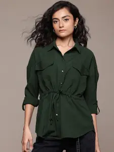 The Roadster Lifestyle Co. Women Crinkled Belted Casual Shirt