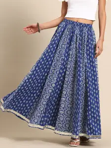anayna Floral Printed Pure Cotton Flared Maxi Skirt
