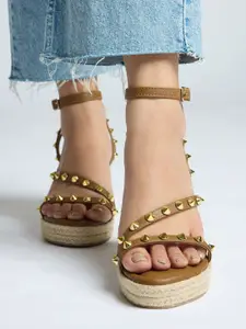 CAI Embellished Studded Open Toe Wedge Heels