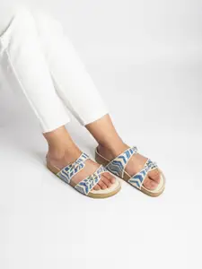 CAI Women's Raffia Open Toe Slider Flats