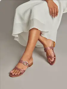 CAI Women Satin Strappy Embellished Open Toe Flats