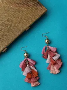 Blueberry Pink & Gold-Toned Tasselled Drop Earrings