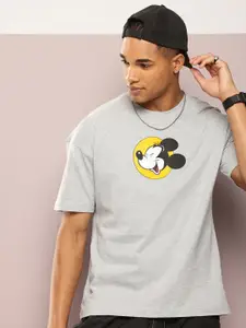Kook N Keech Men Mickey Mouse Printed Drop-Shoulder Sleeves Oversized Pure Cotton T-shirt