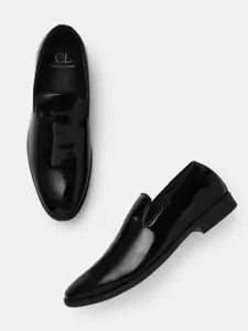Carlton London Men Glossy Textured Formal Slip-Ons