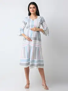 MeeMee Colourblocked Flutter Sleeve Maternity Fit & Flare Maxi Dress
