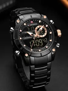 Naviforce Men Brass Dial & SS Straps Analogue and Digital Multi Function Watch NF9163 BB