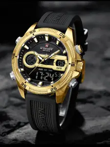 Naviforce Men Brass Dial & Straps Analogue and Digital Multi Function Watch NF9223 GBB
