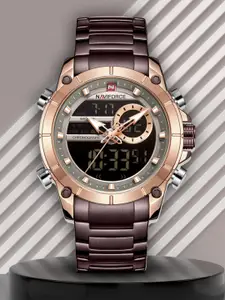 Naviforce Men Brass Patterned Dial & Stainless
