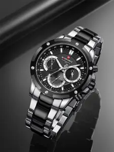 Naviforce Men Brass Dial & Stainless Steel Straps Analogue Chronograph Watch NF9196 SBB