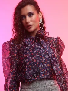 Tokyo Talkies Floral Print Mandarin Collar Top