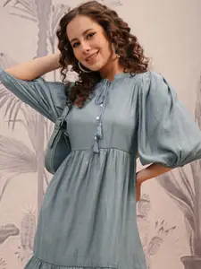 Vishudh Women Solid Fit & Flare Mini Dress