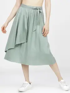 Tokyo Talkies Pleated Solid Wrap Midi Skirts