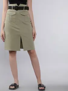 Tokyo Talkies Solid Knee Length Women Pencil Skirt