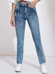 Tokyo Talkies Women Straight Fit Mildly Distressed Light Fade Jeans