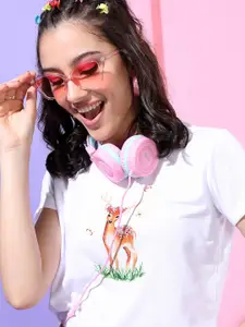 Tokyo Talkies Women Printed Extended Sleeves Slim Fit T-shirt