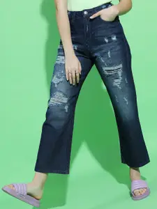 Tokyo Talkies Women Wide Leg Highly Distressed Light Fade Jeans