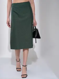 Tokyo Talkies Women Solid Checked A-Line Midi Skirt