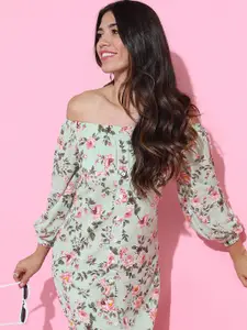 Tokyo Talkies Floral Print Off-Shoulder Fit & Flare Dress