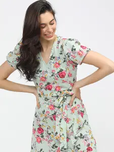 Tokyo Talkies Women Floral Printed Wrap Dress with Belt