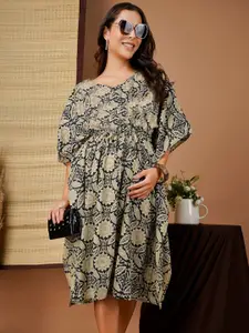 angloindu Women Ethnic Motifs Printed V-Neck Maternity A-Line Dress