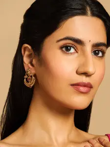 Kushal's Fashion Jewellery Ruby Gold Plated Crescent Shaped Chandbalis