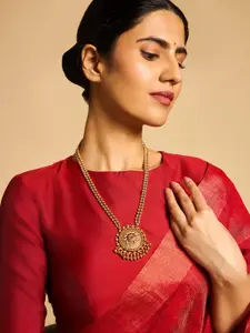 Kushal's Fashion Jewellery Ruby Gold-Plated  Copper Antique Necklace