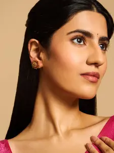 Kushal's Fashion Jewellery Gold-Plated Stone Studded Floral Antique Studs Earrings